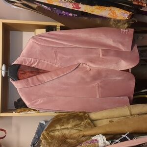 Pink Velour Tuxedo Jacket Mens Medium Slim Fit